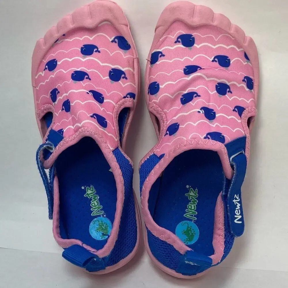 NEWTZ Water Shoes Pink with Blue Whales Youth Size 11/13